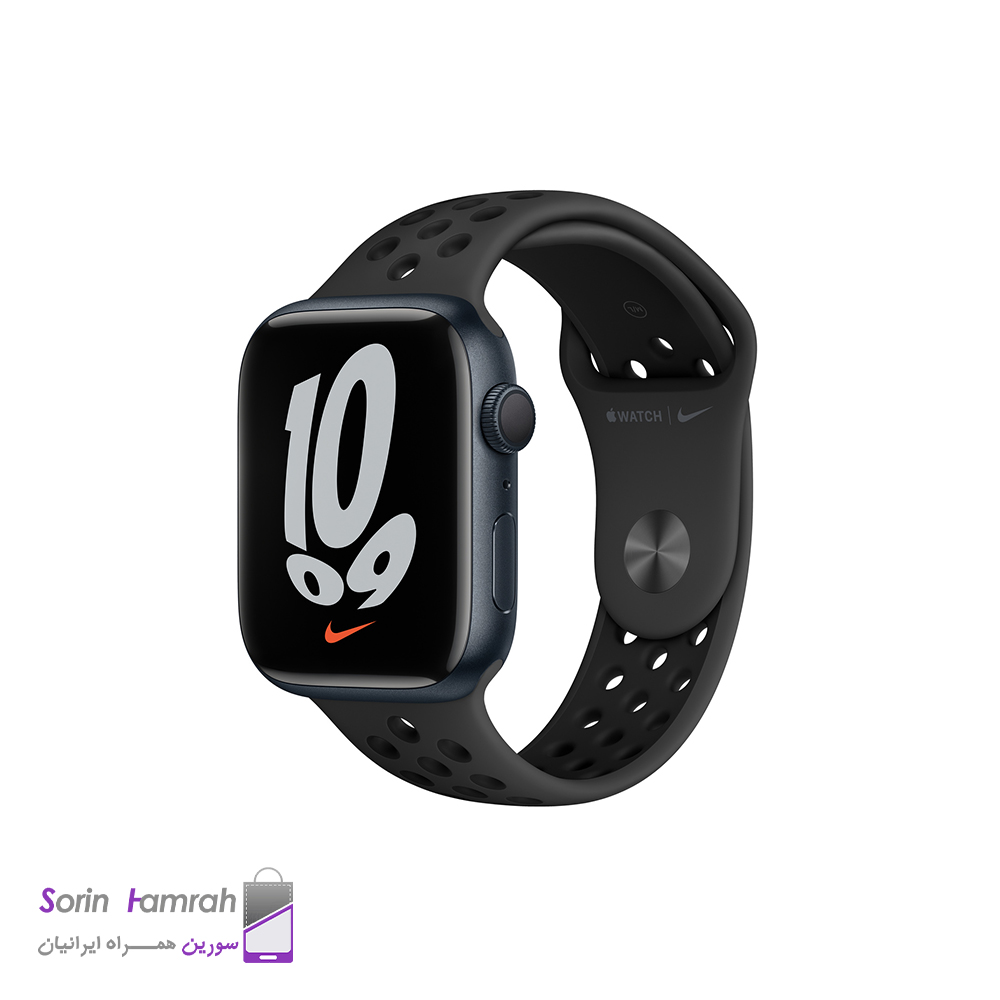 اپل واچ سری 7 مدل نایک 45mm بدنه آلومینیوم با بند سیلیکونی.